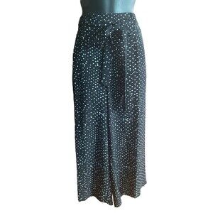 NWOT T Tahari Crop Pants Wide Leg Belted Polka Dot Black White Size L